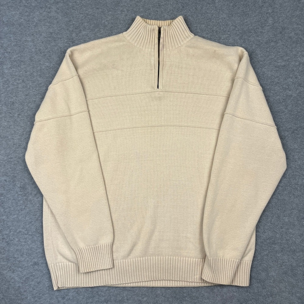 Pendleton Sweater Men M Cream Ivory 1/4 Zip Cotton Knit Pullover Mock Neck